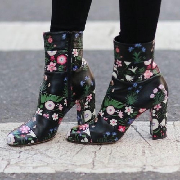Valentino Camugarden paneled floral leather mid-calf boots size IT 37 US 7